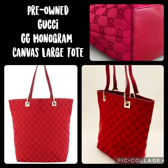 Gucci Handbags - Gucci GG Monogram Canvas Large Tote (Authentic Pre-Owned) Cloth  Red